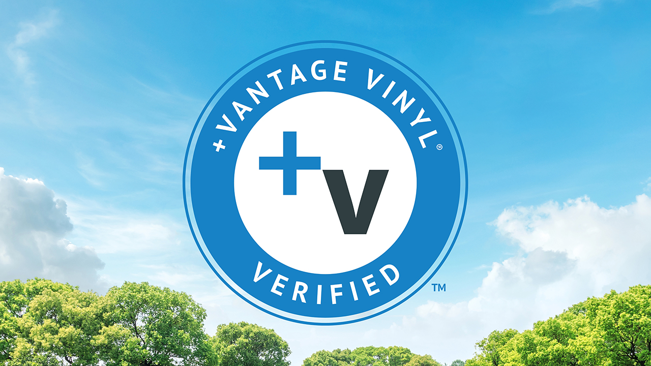 vantage vinyl verified logo +v green over trees